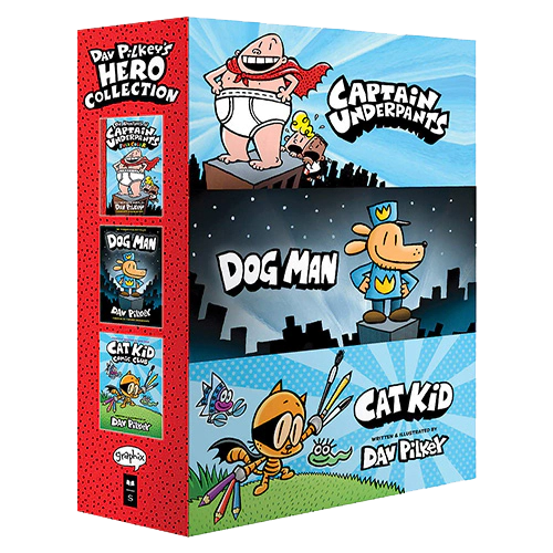 Dav Pilkey&#039;s Hero Collection: 3-Book Boxed Set (Captain Underpants #1, Dog Man #1, Cat Kid Comic Club #1)